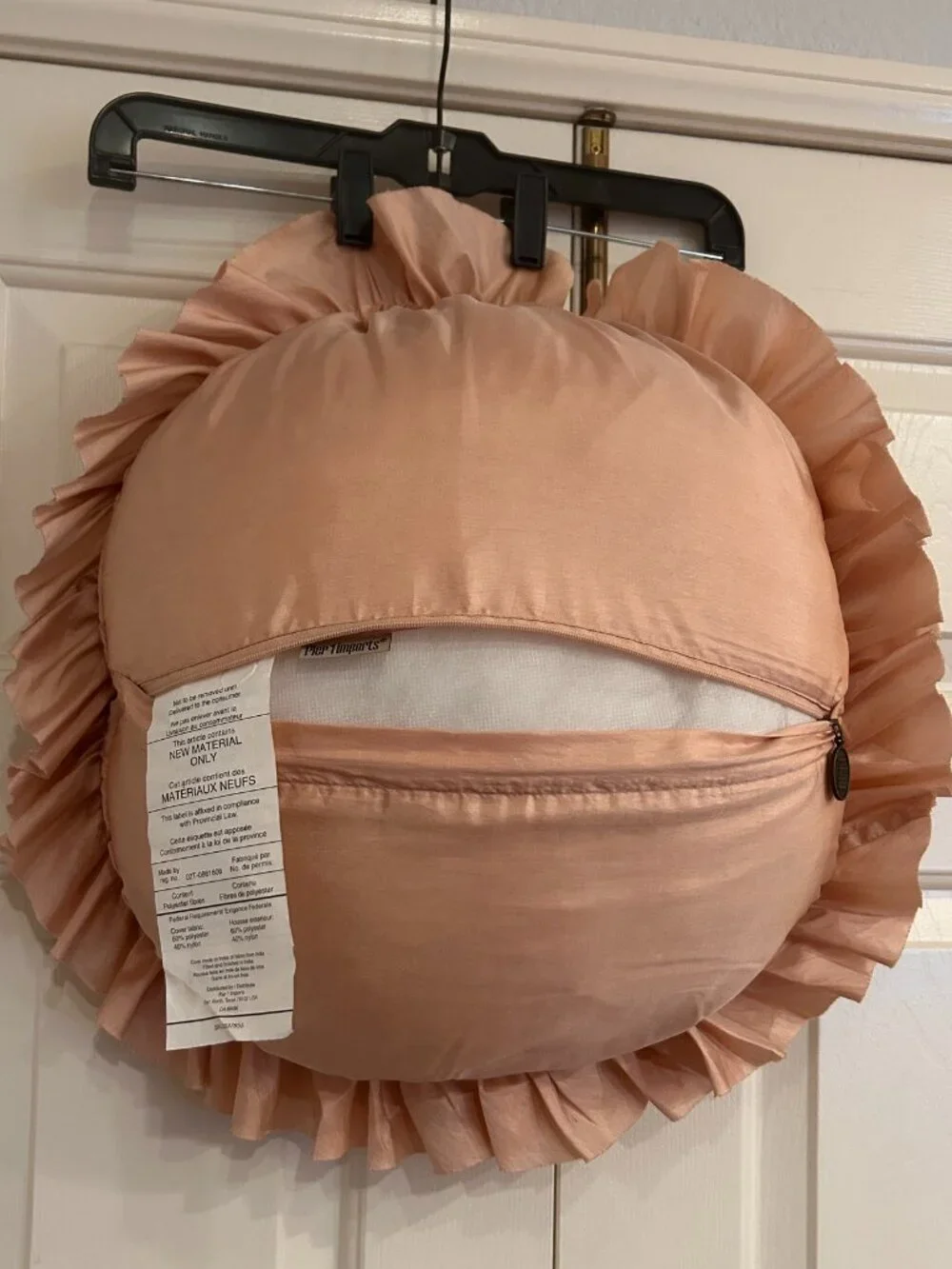 Pier 1 Pink Satin Ruffled Round Pillow 16 inches